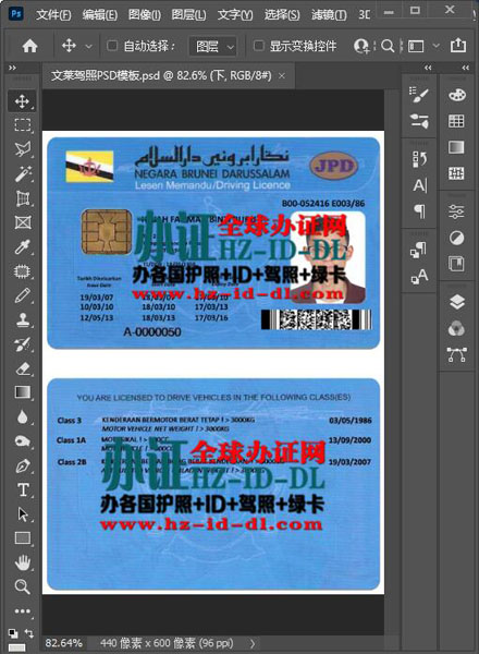 文莱驾照PSD模板-Brunei Driver's License PSD Template