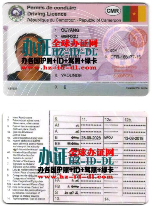喀麦隆共和国驾照样本,Republic of Cameroon driver's license,办喀麦隆高仿驾照,Permis de conduire camerounais