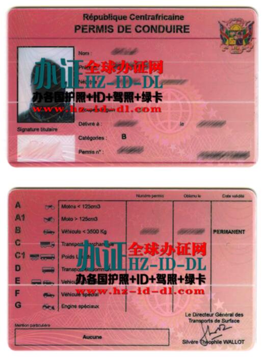 办中非高仿驾照,Permis de conduire centrafricain,中非共和国驾照样本,Central African Republic driver's license